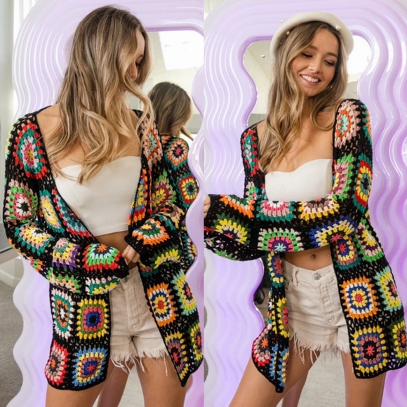 BiBi Granny Square Crochet Cardigan, Size M - Picture 3 of 6
